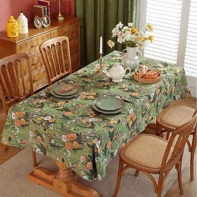 Rechteckige Tischdecke, Vintage-Blumen-Jacquard-Tischdecken mit Quasten, Baumwoll-Leinen-Tischdecken für Dinnerpartys, Dekoration im Freien