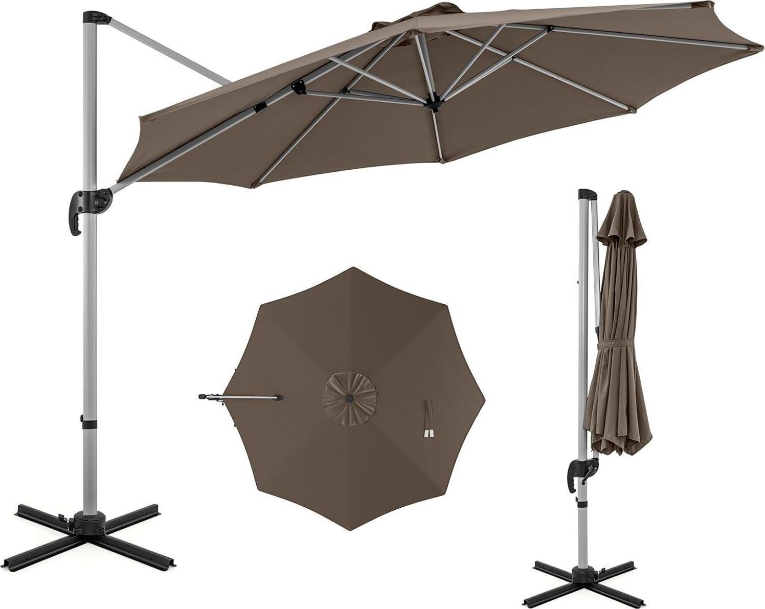 Ampelschirm Ø325cm mit Kurbelvorrichtung und Ständer, UV-Schutz, wasserabweisend, 360° Funktion