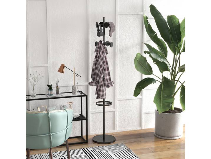 HOMCOM Porte-Manteau Métal Noir avec Porte-Parapluie et Crochets