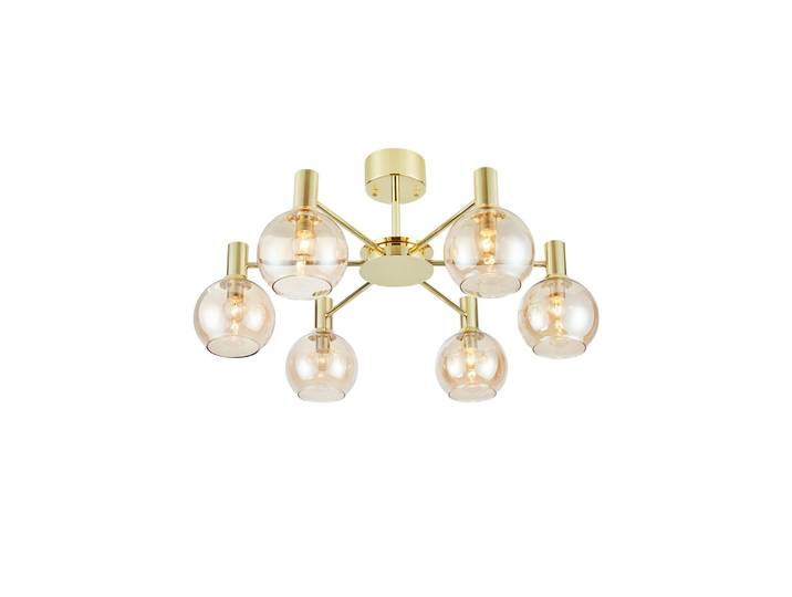 Plafonnier Ambra, laiton/ambre, verre, Ø 75 cm - Markslöjd - Salon / séjour - Métal - Multi-ampoules
