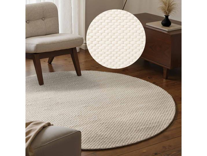 ELLE DECORATION Beans rund 10 mm Höhe Handweb Teppich Wolle, Rund, Perlenstruktur, Wohnzimmer, Schlafzimmer