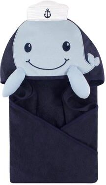 Little Treasure Baby Boy Cotton Animal Face Hooded Towel, Sailor Whale, One Size - Sailor Whale - One Size