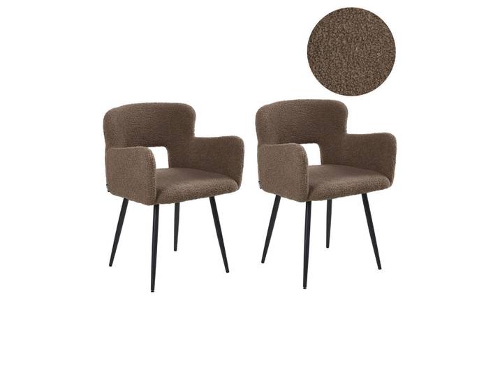 Beliani Esszimmerstuhl 2er-Set Bouclé Braun Sanilac, 54x76x50 cm, Wohnzimmer, Sessel