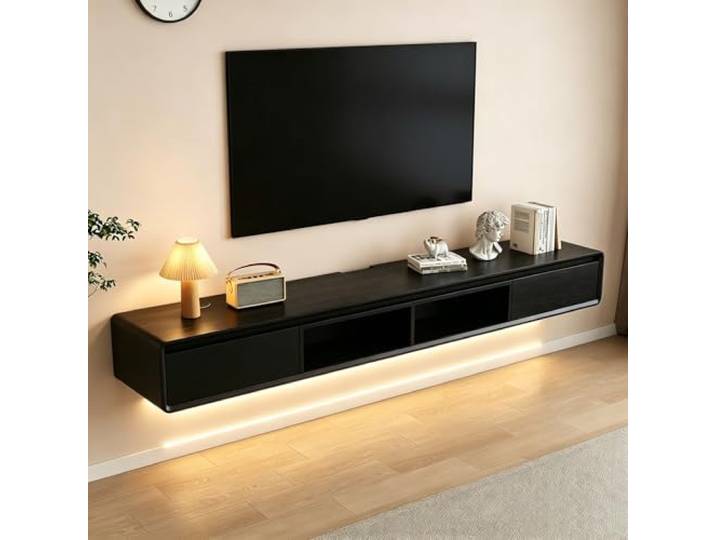 SZKTHD Schwebendes TV-Möbel, Wandmontiertes TV-Möbel Schmaler, wandmontierter TV-Schrank mit abgerundeten Ecken für Wohnzimmer und Schlafzimmer(Black-B,180CM/70.9IN)