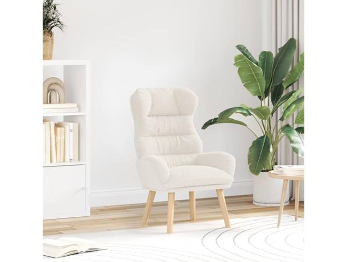 HEFZGDB Relaxsessel Creme Wollähnlicher Stoff Moderner Sessel mit Holzfüßen für Wohnzimmer Ergonomisches Design Gepolsterte Armlehnen Fleckenresistent Zeitgenössischer Stil