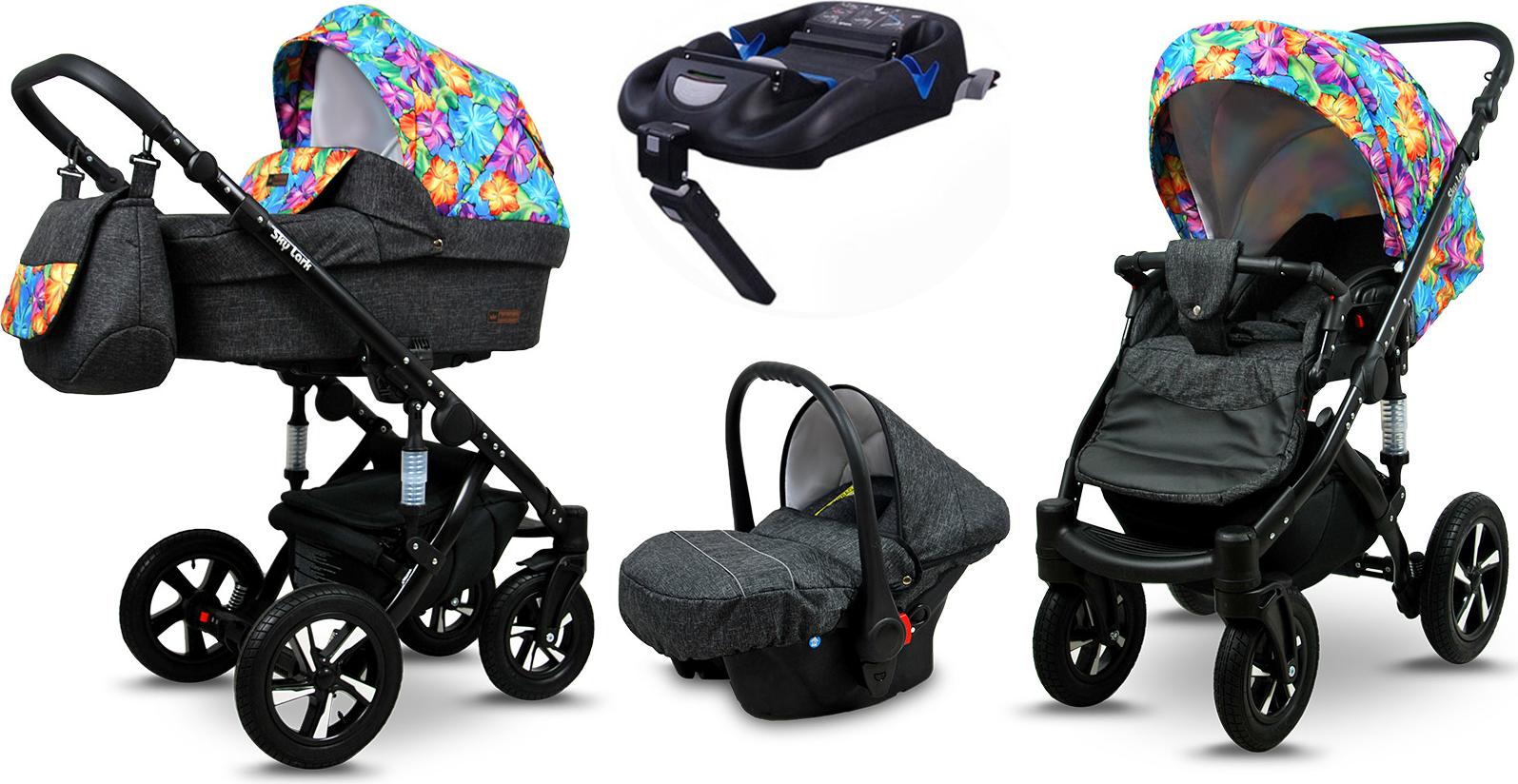 BabyLux Sky Lark | 4in1 Kinderwagen Set | Paint Flowers | Kombikinderwagen | Kinderwagenset | I