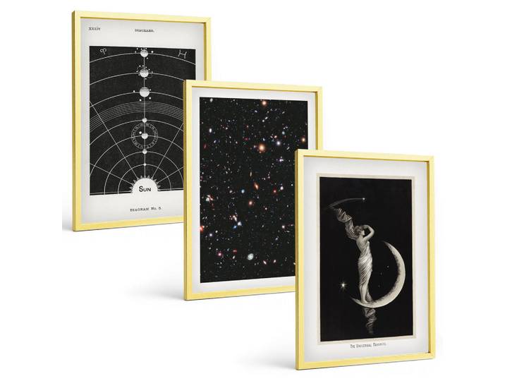 Tulup Bilder SET 3er Set - 40x60 cm Goldrahmen - Nachtdarstellung des Sonnensystems, Goldfarben, Kunststoff, Rechteckig, 40x60 cm, einfache und schnelle Anbringung, Bilder & Rahmen, Bilder