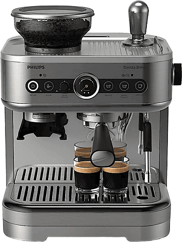 Cafetera express - Philips Barista Brew PSA3228/01, Molinillo integrado, Prensador calibrado premium, doble container de café, Capacidad 2,3l, 15 bar.