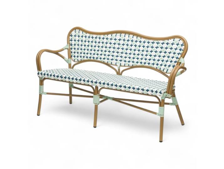 Banquette de terrasse ST GERMAIN GM - Tressage bleu et blanc