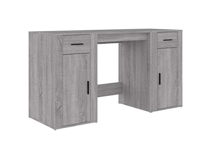 POUFGDR Schreibtisch mit Sonoma-Schrank, Grau, Holz Großer Stauraum, schützende Türen, glatte Oberfläche, Wandbefestigung inklusive