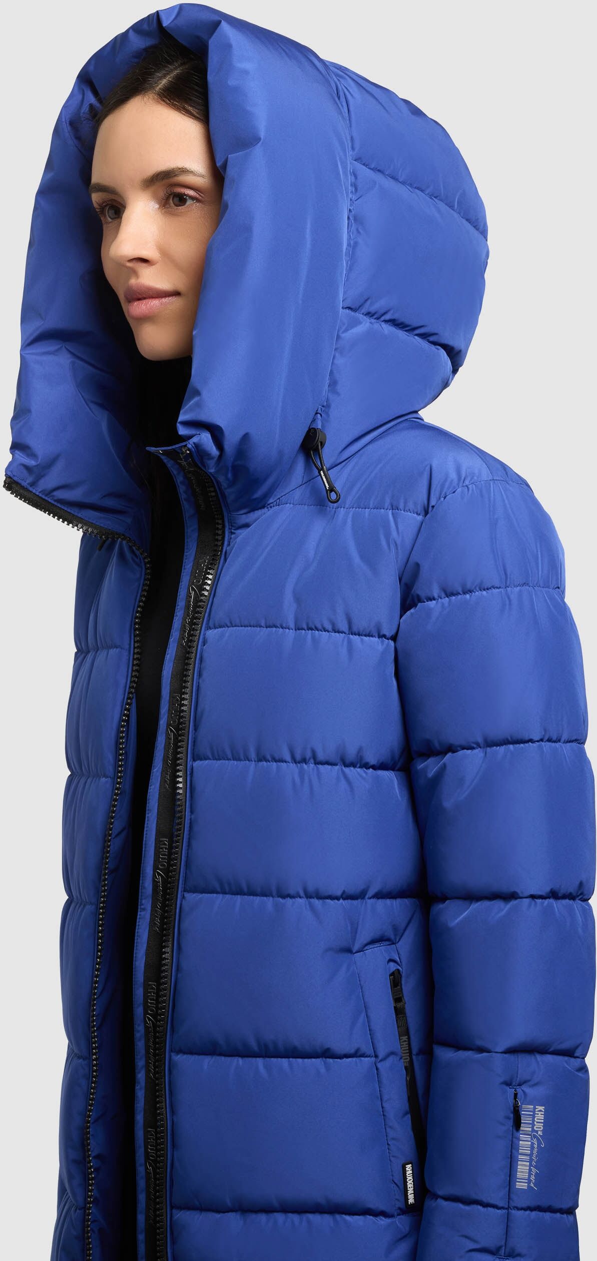 Steppjacke KHUJO "GRIMES", Damen, Gr. S, blau (indigo), Web, Obermaterial: 100% Polyester. Futter: 100% Nylon. Wattierung: 100% Polyester, unifarben, Po-bedeckend, Jacken Steppjacke, Reissverschlusstaschen indigo S