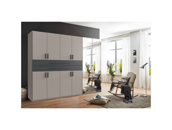Kleiderschrank Stride Saharagrau, Rahmen + Abs. Grafit - Griffe Grafit Mischholz B 270 cm - Kleiderschrank