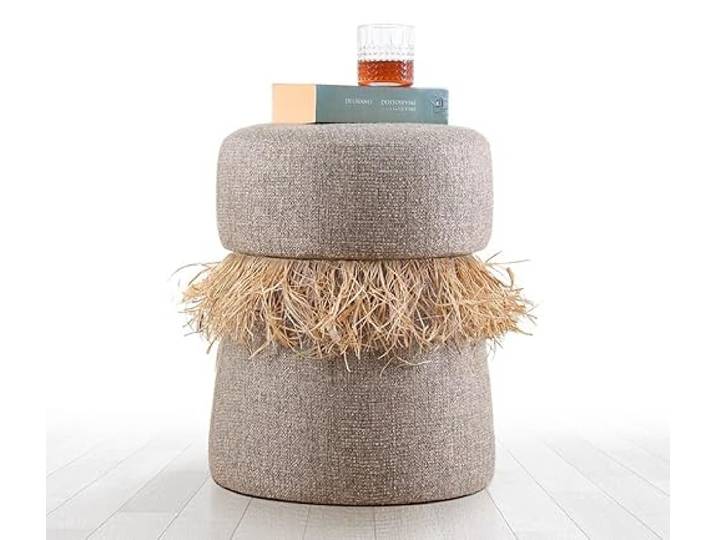 Bohème-Pouf, brauner Samt & Baumwolle, 39 cm Durchmesser x 50 cm Höhe PVC-beschichtete, verdeckte Beine, 7 cm dicker orthopädischer Schaumstoff Stilvoll & funktional für Südwest-Einrichtung
