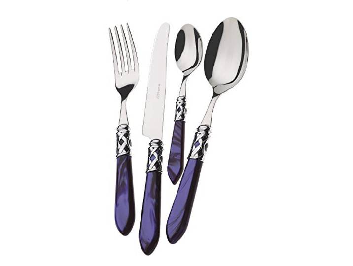 BUGATTI, Aladdin, 24-teiliges Besteck aus Edelstahl 18/10, verchromter Ring und Blauer Griff mit Perlmutt-Effekt. Besteckset für 6 Personen: 6 Löffel, 6 Gabeln, 6 Messer und 6 Kaffeelöffel