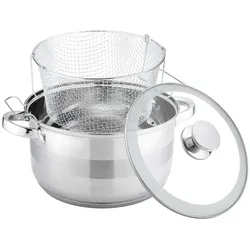 4BIG.fun Frittiertopf 6,5 L Edelstahl Glasdeckel Induktion Friteuse Pommestopf Fritöse