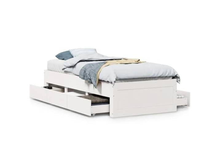 PUGYNBK Bett mit Schubladen, Kiefernholz, Weiß, 90 x 200 cm Lattenrost im Lieferumfang enthalten, stabile Füße, Aufbewahrung für Bücher und Spielzeug, ohne Matratze