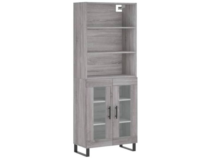 Kaorsrow Highboard Grau Sonoma 69,5x34x180 cm Schrank aus Holzwerkstoff Mehrzweck-Kommode fürs Wohnzimmer mit Glastür, stabilen Metallfüßen und viel Stauraum für geordnete Aufbewahrung.