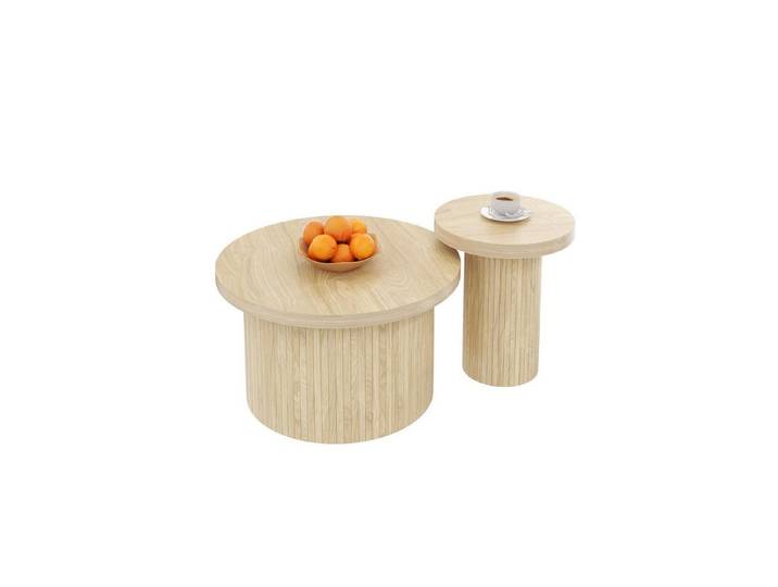 MODFU Couchtisch Set Scandi (Wohnzimmertisch, Beistelltisch, 2-St., doppelter runder Tisch), mit Naturholzlatten
