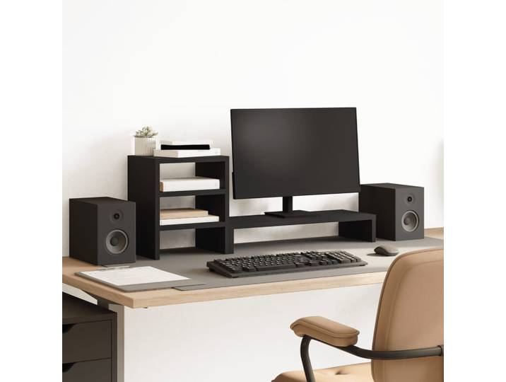 vidaXL Monitorständer mit Schreibtisch-Organizer Schwarz Holzwerkstoff