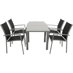 Garnitur TIRANA 5-teilig,  Aluminium silbergrau + Kunstgewebe schwarz