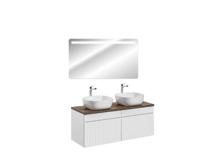 Ensemble meubles double vasques à poser avec miroir - 160 cm - Emblematic White