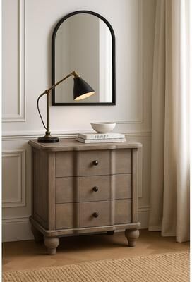 Artisan Furniture Solid Wood Beaumont Curved Nightstand,Grey,3-Drawers