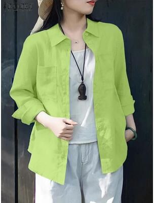 Uplift Picks ZANZEA Womens Oversized Button Up Shirt Casual Long Sleeve Cotton Overshirt green s
