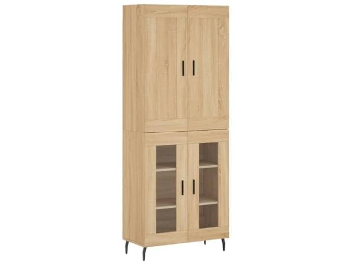 GHVBNMF Highboard Sonoma-Eiche 69,5x34x180 cm Holzwerkstoff Schrank Mehrzweck Kommode mit Glastür und Eisenbeinen für Wohnzimmer und Esszimmer, stabiler Aufbewahrungsschrank 2-teilig.