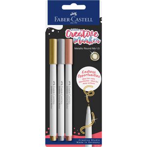 Faber-Castell Metallic-Stifte Creative Marker, Strichbreite 1,5 mm, Rundspitze, 3 Stück