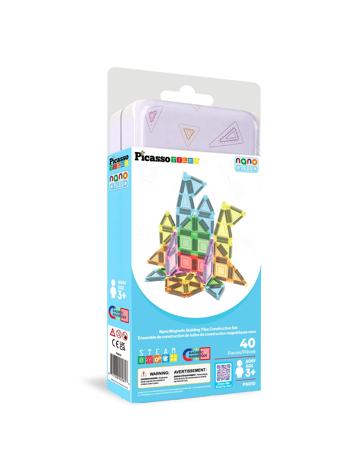 PicassoTiles Nano-Reiseset in Metalldose - magnetisches Bauset - 40 Teile