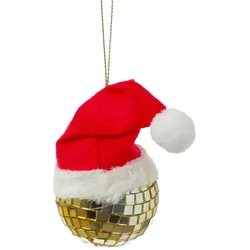 MARELIDA Weihnachtsbaumschmuck Discokugel Baumkugel mit Nikolausmütze gold