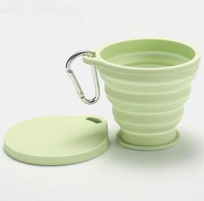 Inspire Select 6.09oz Collapsible Silicone Cup With Lid Foldable Travel Cup For Camping, Hiking & Everyday Use green