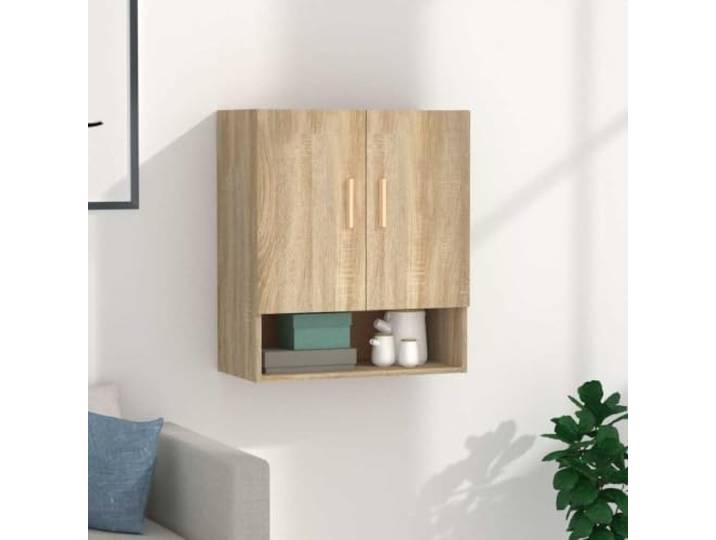GPWERSDF Wandschrank Sonoma-Eiche 60x31x70 cm Holzwerkstoff mit 2 Türen Schwebende Montage, offenes Fach, vielseitig nutzbar, pflegeleichte Oberfläche, einfache Reinigung