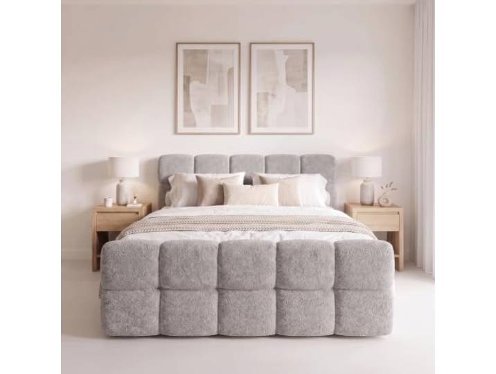 Elvora DESIGN. Boxspringbett SOVA I 140x200 cm, 2 Bettkästen, Taupe Bonell-Federkernmatratze, Schaumstoff-Topper 6 cm, zwei Bettkästen mit Gasdruckfedern, Bouclé-Bezug, Sitzhöhe 57 cm