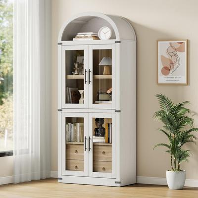 Garvee "71.4"" Farmhouse Arched Bookcase w/ Doors & Drawers, 15.8"" Storage Cabinet"