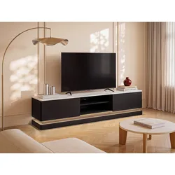 TV-Möbel - 2 Schubladen & 2 Ablagefächer - Mit LED-Beleuchtung - MDF - Schwarz - Marmor-Optik - DEVIKA