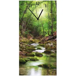 Wallario Uhr 30 x 60 cm, schwarze Zeiger Fluss im Wald