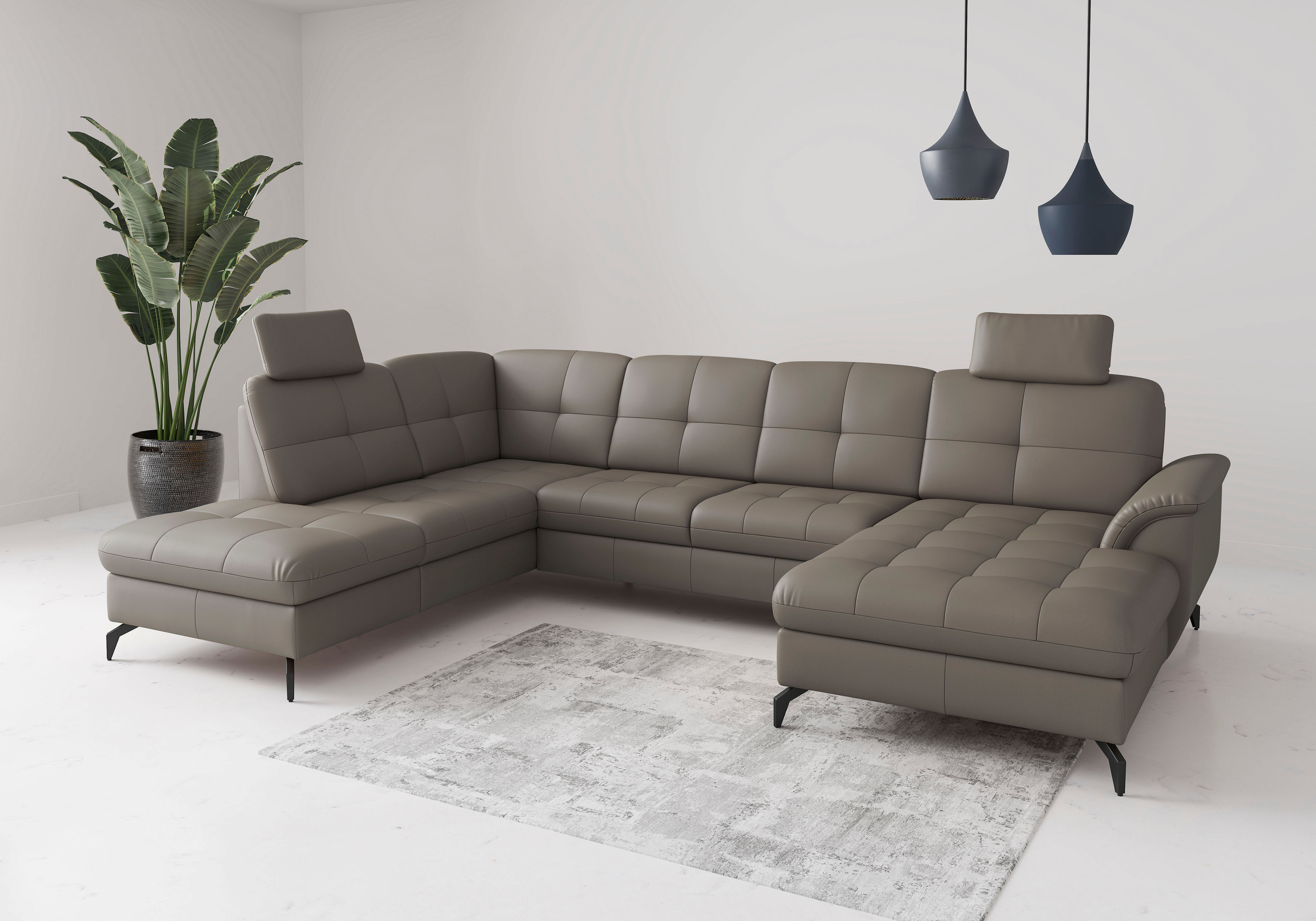 Wohnlandschaft SIT & MORE "Zora", delphine, T:212cm, Sofas, Wohnlandschaft delphine B/H/T: 212cm, NaturLEDER® Stoff,mega-Recamiere rechts,mit Bett,mit Bettkasten