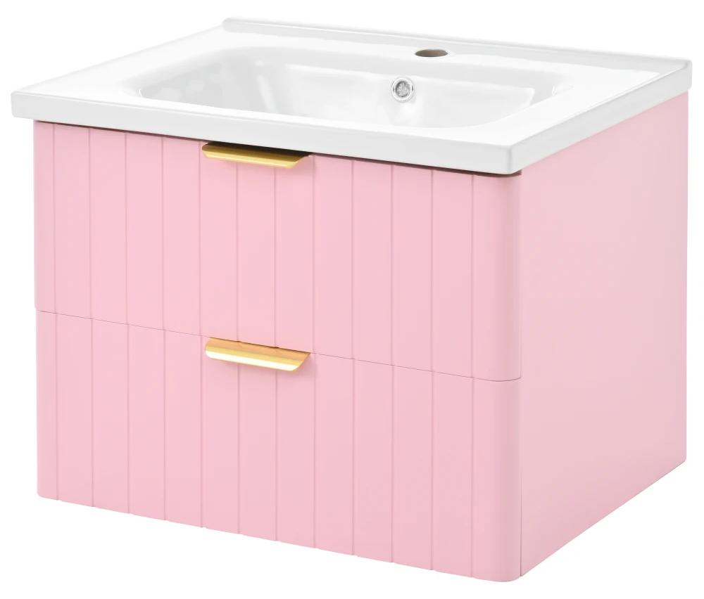 Badschrank mit Waschbecken - Hängender Waschtischunterschrank - Einzelbecken - Doppelter Stauraum - Feuchtigkeitsbeständiges MDF - Schmutzabweisendes Keramikbecken - Rosa