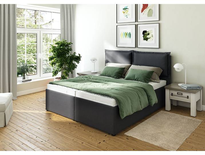 Polsterbett MAINTAL Lyara , grau (anthrazit), B:187cm L:215cm, Struktur fein (100% Polyester), Betten, Polsterbett, wahlweise ohne Matratze oder mit 3 Matratzenarten zur Auswahl