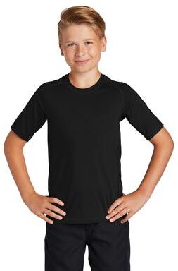 Sport-Tek YST470 Athletic Youth Rashguard Top in Black size Large   Polyester/Spandex Blend