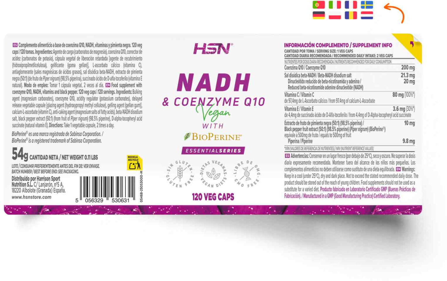 HSN NADH 10mg & coenzima Q10 100mg - 120 veg caps - Especial Seniors - Cápsulas Vegetales - 120  Servicios