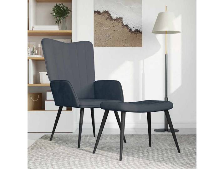 vidaXL Relaxsessel mit Hocker Dunkelgrau Samt