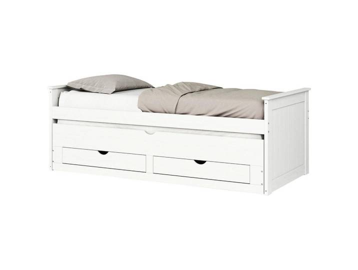 Ausziehbett Kiefer massiv mit Bettkasten 90x200 Sandero Weiß