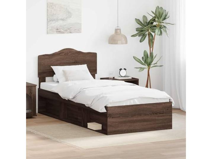 RJPLMFV Bettgestell, 90 x 190 cm, massives Kiefernholz, Braun Lattenrost inklusive, Kopfteil aus Kiefernholz, modernes Design, einfache Reinigung