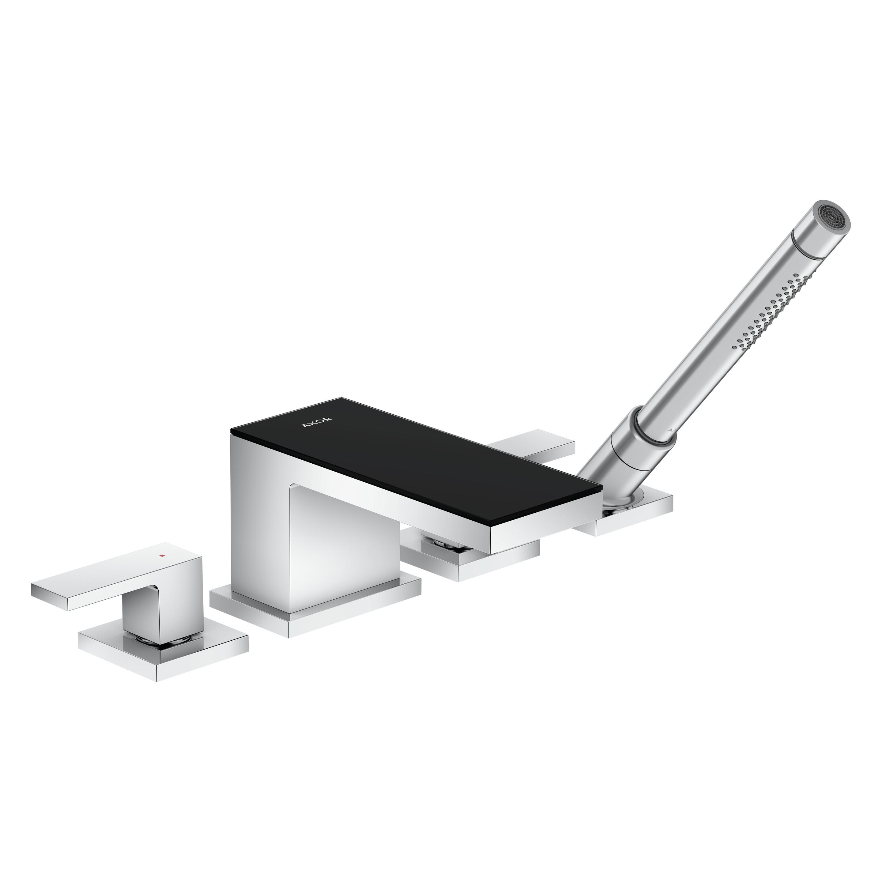 hansgrohe 4-Loch-Wannenrandarmatur AXOR MYEDITION mit Platte chrom/Schwarzglas (47430600)