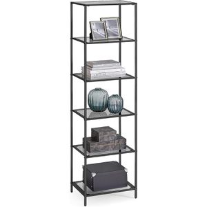 Vasagle Bücherregal LGT500G01, schwarz, aus Metall / Glas, 6 Ebenen, 40 x 177,3 x 30cm