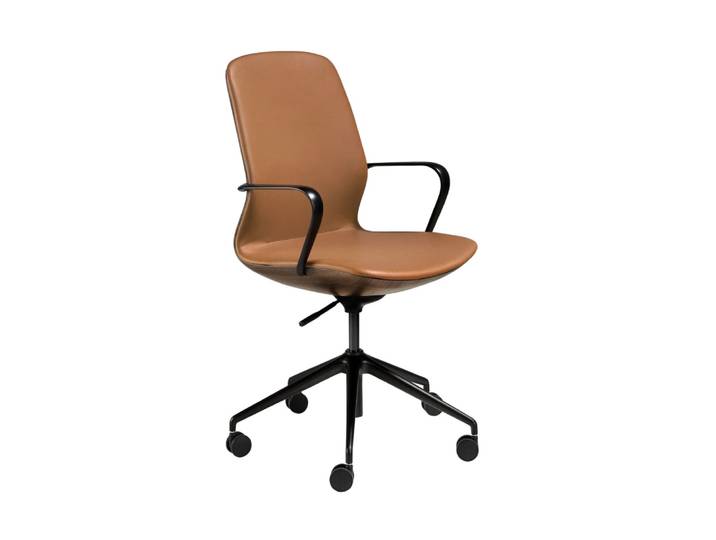 Fauteuil de bureau pivotant en similicuir marron