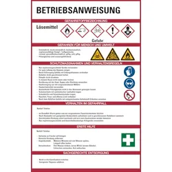 Aushang, Betriebsanweisungen für Lösemittel - GHS/ISO 7010 Piktogramme - 200x300x1.5 mm Kunststoff