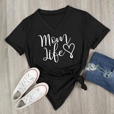 ForAllApparel """Mom Life"" T Shirt Black L"